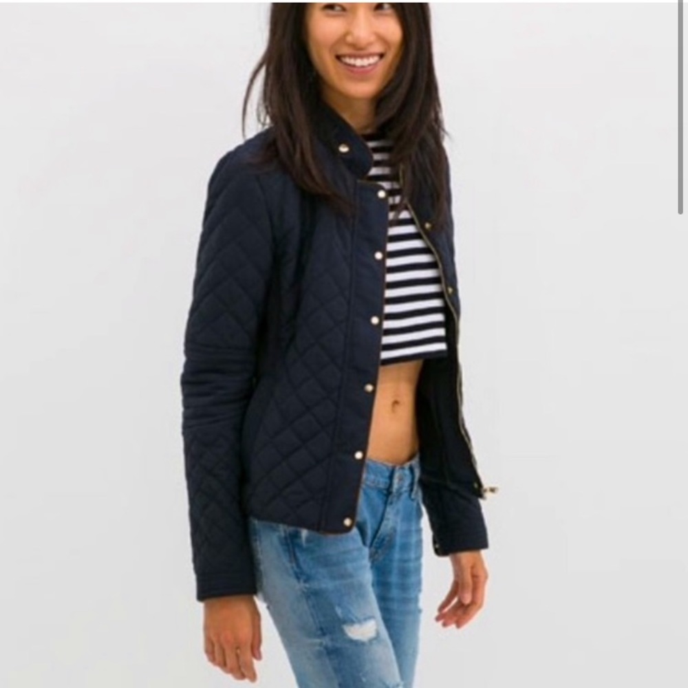 Zara Woman Navy Blue Quilted Fitted Jacket